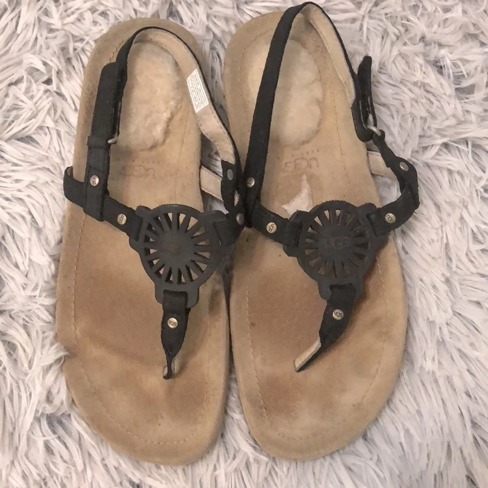 UGG Ayden Leather Sandals With Lamb Lining, Black